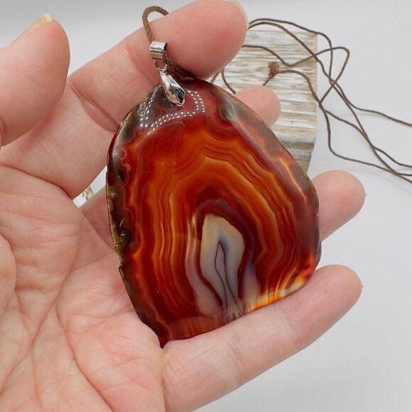 Large Agate Slice Statement Necklace Boho - Picture 3 of 5